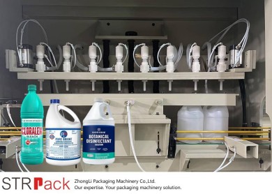 Ligne automatique de remplissage et de bouchage de bidons de désinfectant à l'eau de Javel anticorrosion d'un gallon